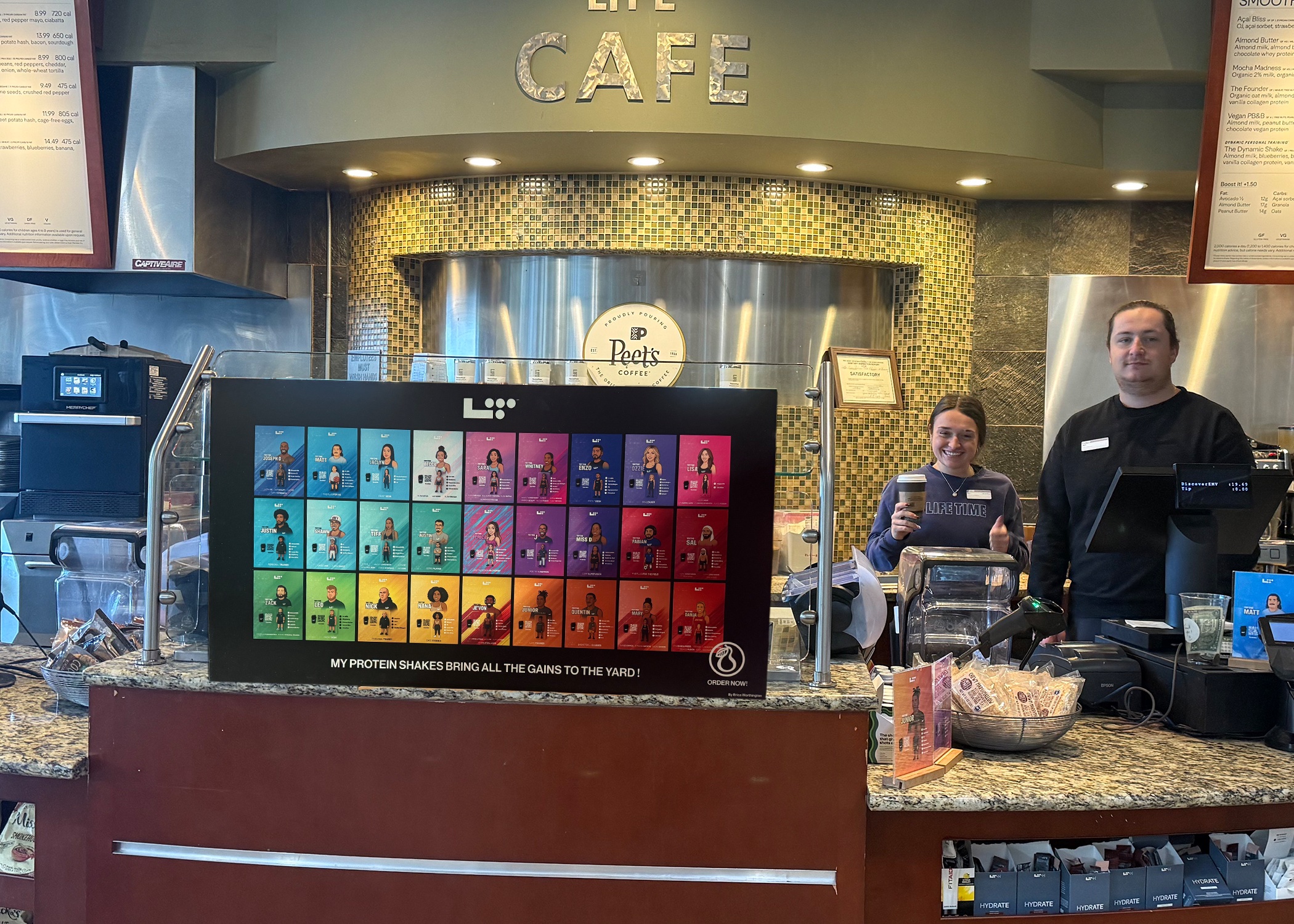 The character campaign installed at the LifeTime café counter